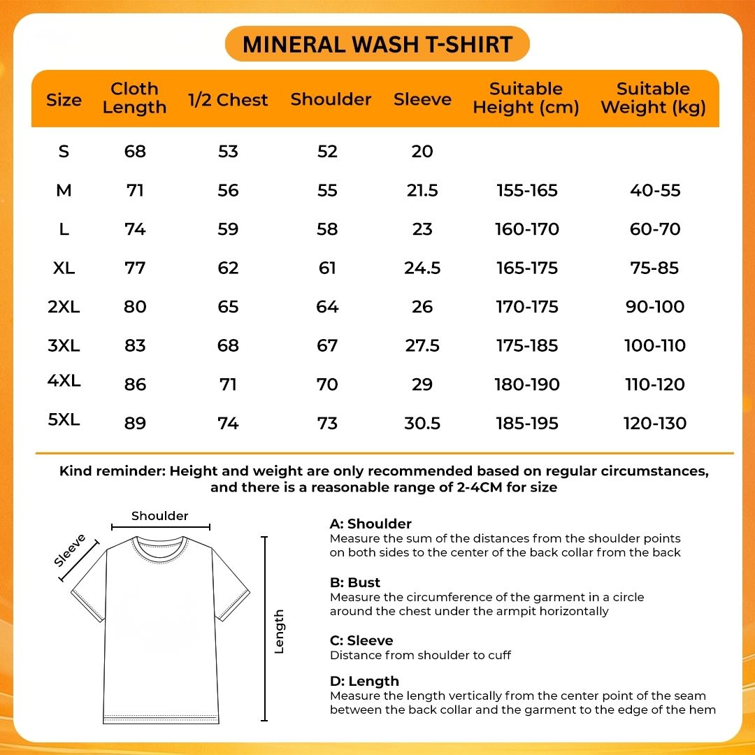 Mineral Wash T Shirt Size Chart - Tame Impala Store
